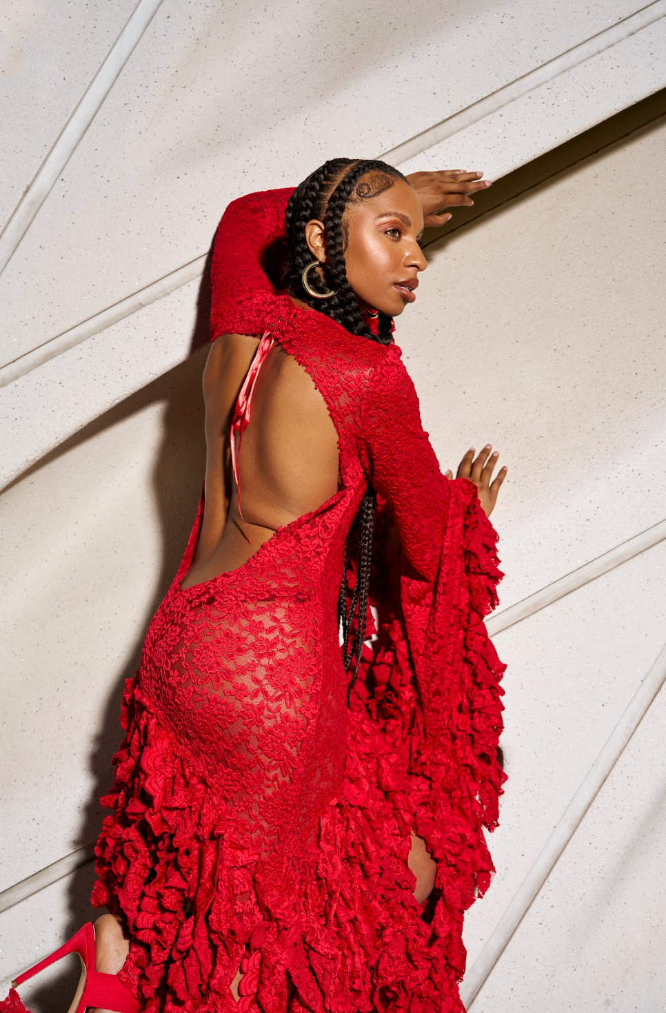 Wild Flame Ruffled Gown