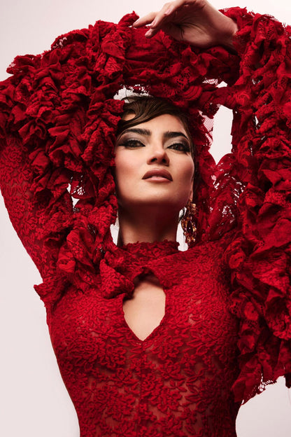 Wild Flame Ruffled Gown