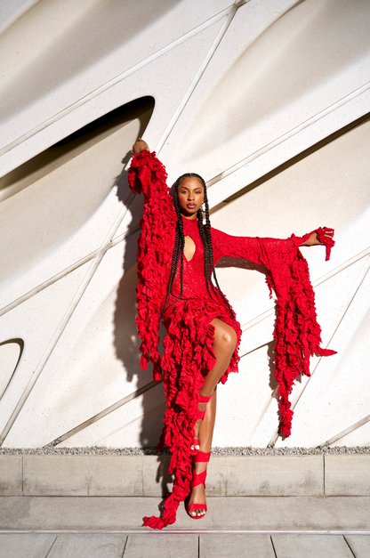 Wild Flame Ruffled Gown
