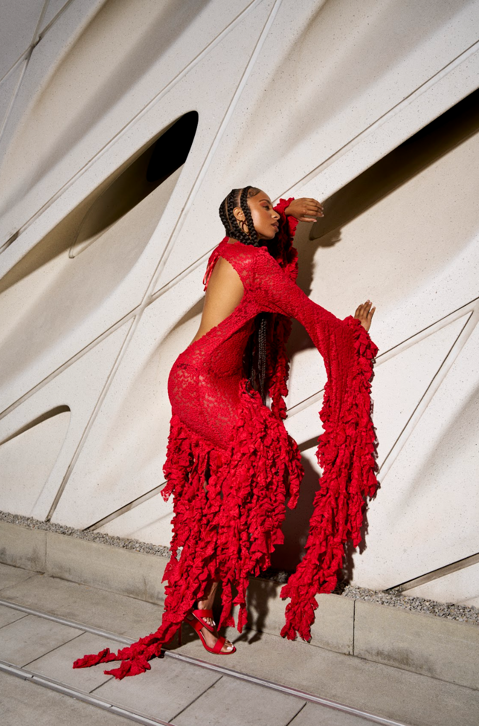 Wild Flame Ruffled Gown